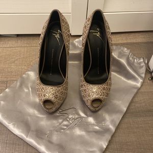 Giuseppe Zanotti gold and beige platforms